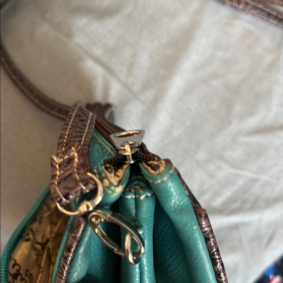 Brown and Teal Embroidered foe tooled leather Women's Bag - Picture 4 of 8